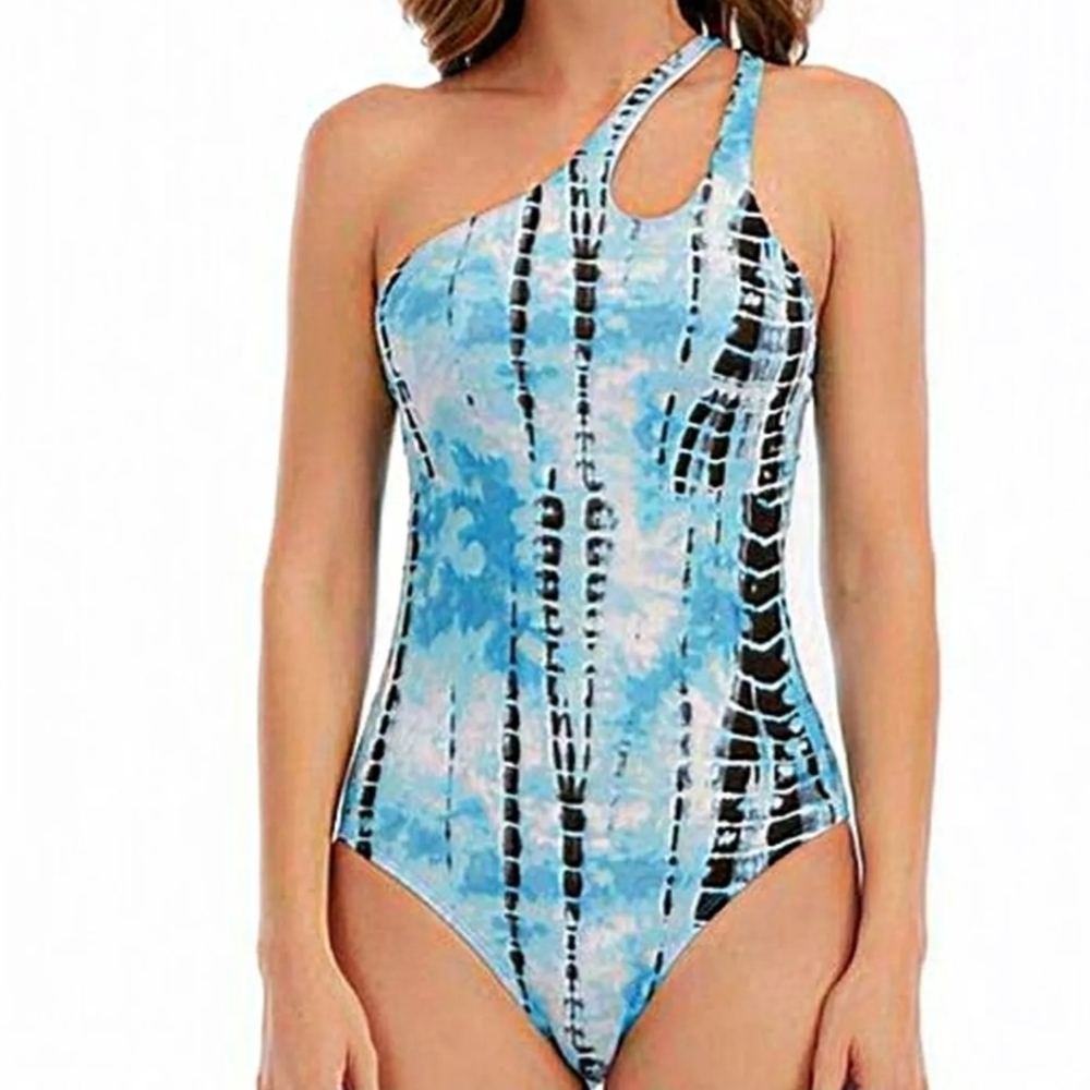 Lucky Brand Blue and Black One-Piece Halter Swimsuit